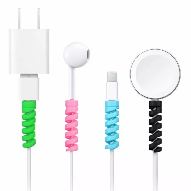 5pcs Pelindung Kabel Data / Charger / Earphone Bentuk Spiral Bahan Silikon Warna Acak