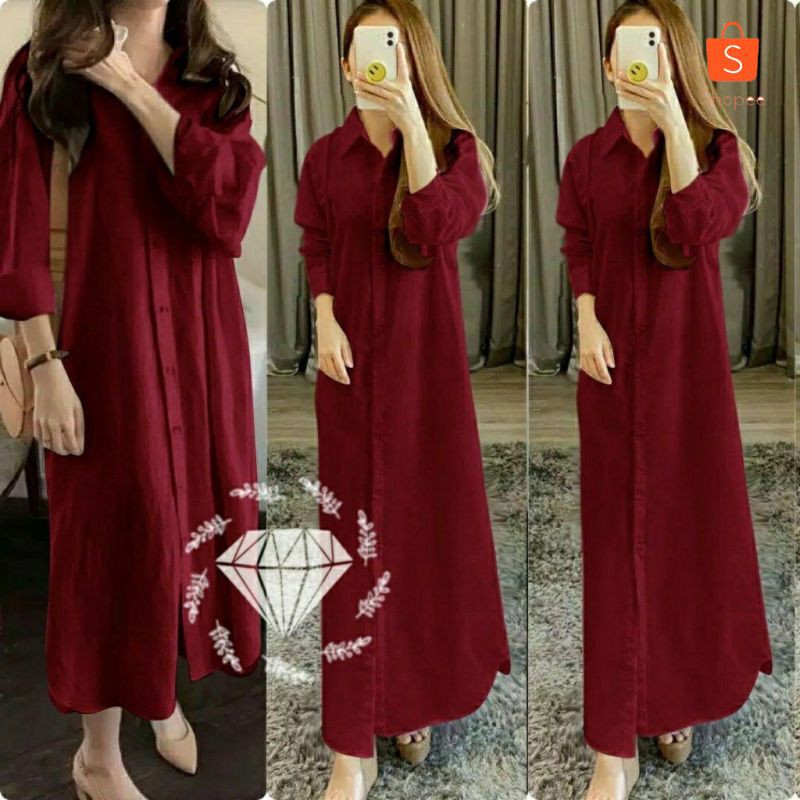Maxi Dress Polos Unox 3 Warna | Long Dress Lengan Panjang | Terusan Wanita | Pakaian Kasual Wanita