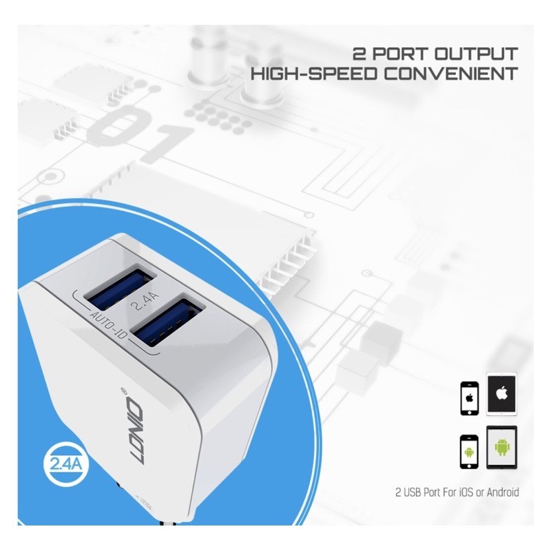 Adaptor Charger Port USB Output 2.4A 12w Adapter - LDNIO-A2202