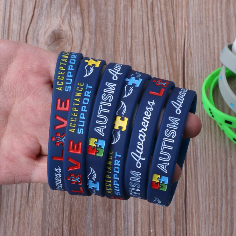 SIY  Pack Of 6 Autism Awareness Inspirational Bracelets Autism Awareness Creates Change Silicone Wristbands Blue Unisex