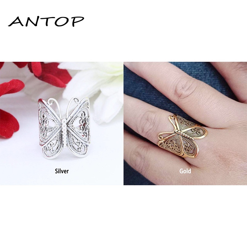 Cincin Ukiran Butterfly Gaya Retro Vintage Eropa Dan Amerika