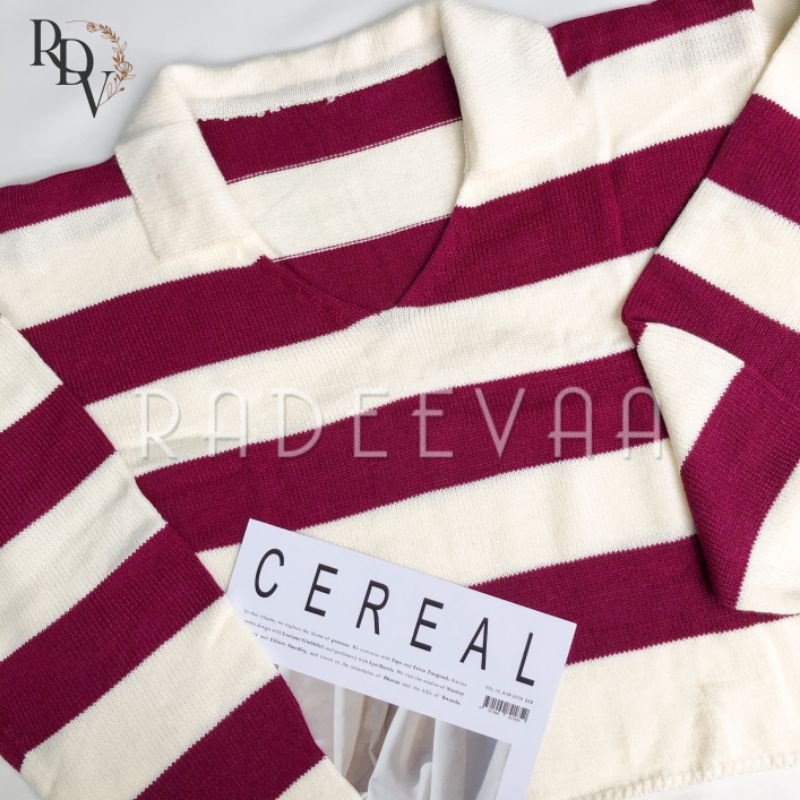 CROP TOP SWEATER KNIT STRIPE OVERSIZE BLOUSE RAJUT STRIP GARIS JUMBO PREMIUM ALDA STRIP READY FUJI LYDIA DANIRA