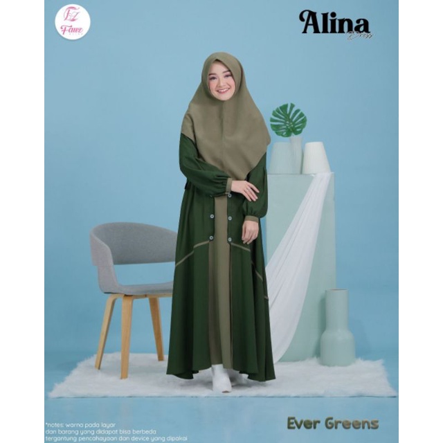 DRESS SET ALINA DRESS ORIGINAL By Fauz Hijab - EVERGREEN