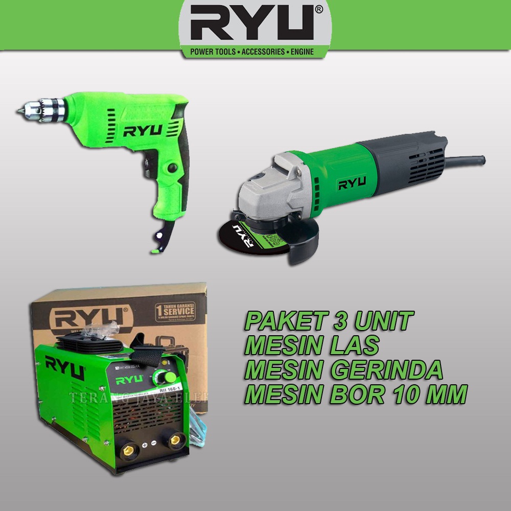 PAKET TEKIRO RYU MESIN LAS 450 WATT MESIN GERINDA MESIN BOR LISTRIK 10MM TRAFO LAS