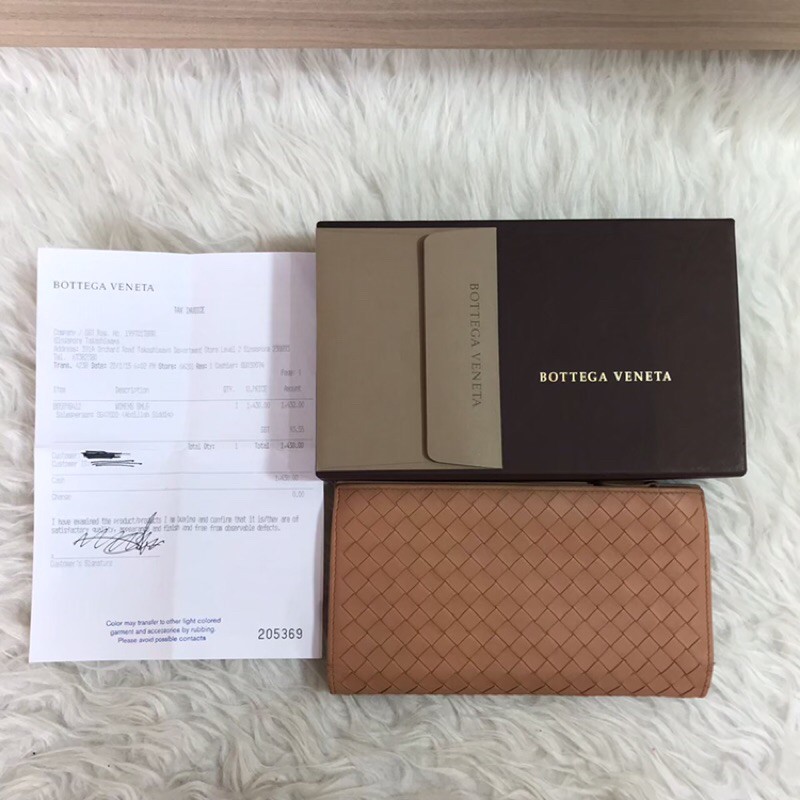 Authentic Preloved Bottega Wallet Peach / dompet bottega