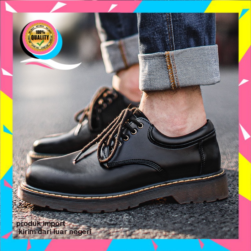 Madden Sepatu Pria     Sepatu Kasual Kulit Sepatu Hitam Kepala Besar Sepatu  Inggris Rendah-Top Tren