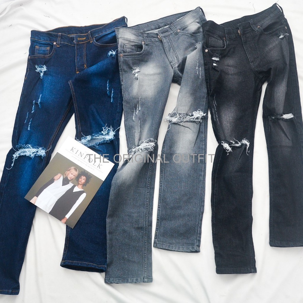 Celana Sobek Jeans Panjang Priat PREMIUM Celana Denim Cowok Distro