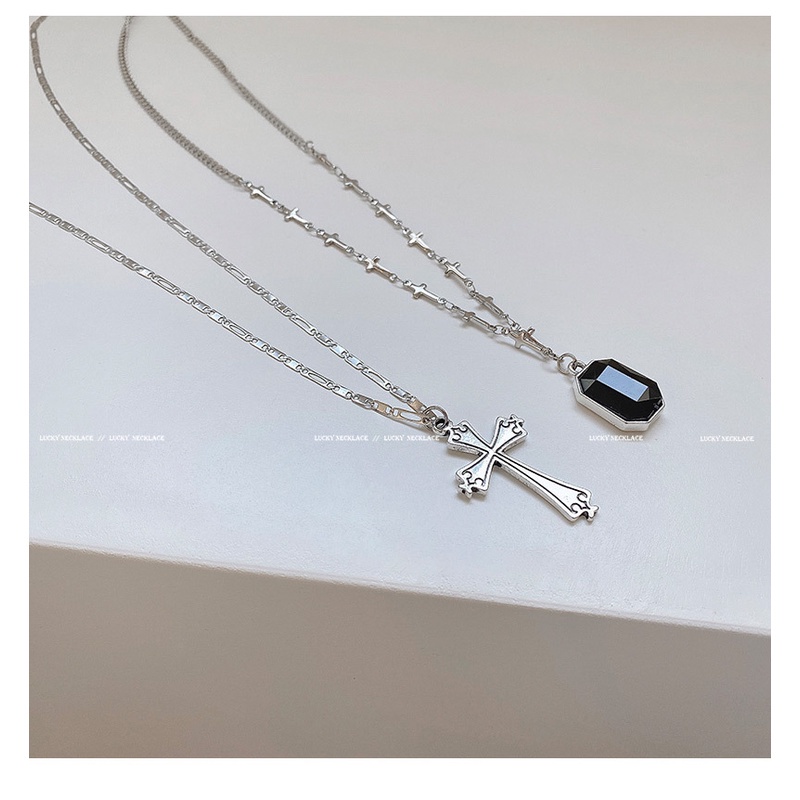 Black Diamond Cross Multilayer Necklace Accessories Personality Street Hip Hop Clavicle Chain