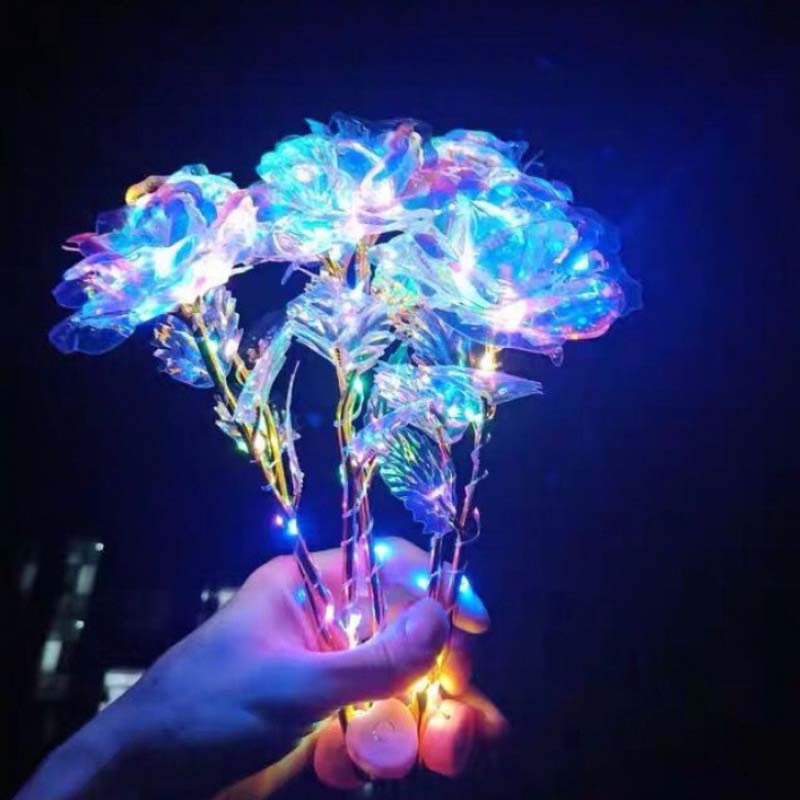 Fadeless Plastic Roses with LED Luminous Galaxy for Valentine's Day