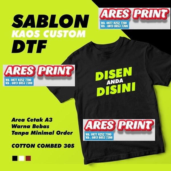 CETAK KAOS SATUAN DTG FULL COLOR ARES PRINT