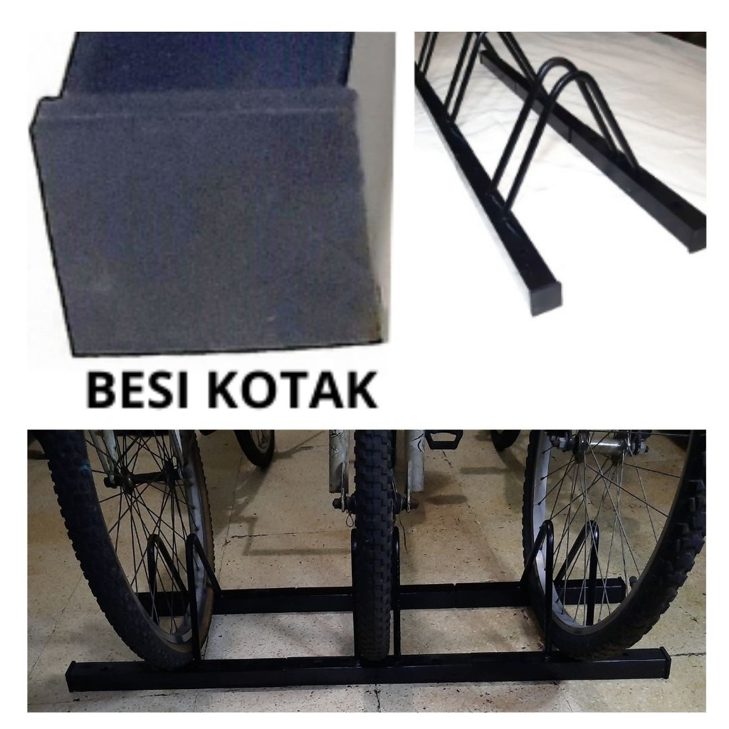 CUSTOM Standar Parkir 3 Sepeda MTB Besi Bulat Siku Kotak.