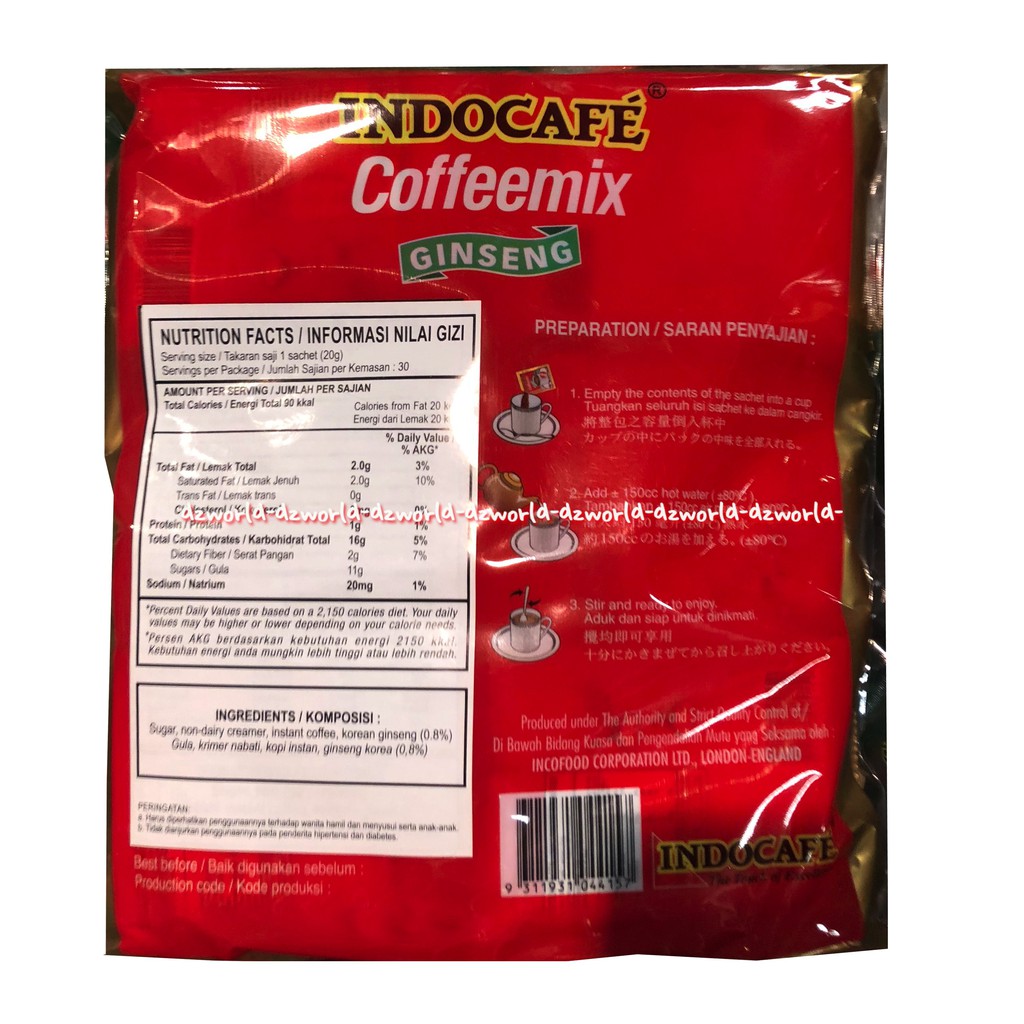 Indocafe Coffeemix Gingseng Isi 30sachet Coffee Mix Indo Cafe Merah Jahe Indokafe Cofe mix Gingseng Merah Red Gingseng 30 Sachet