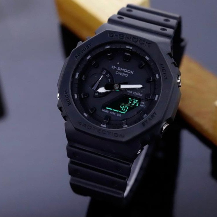 Jam Tangan Pria G-SHOCK Casio GA-2100 Double Time - Hitam List Hijau, 4,5cm