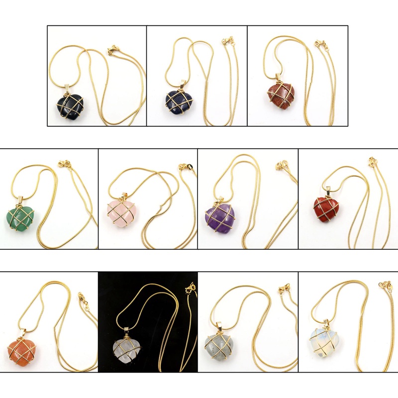 Kalung Rantai Choker Dengan Liontin Opal Bentuk Hati Aksen Kristal Untuk Wanita