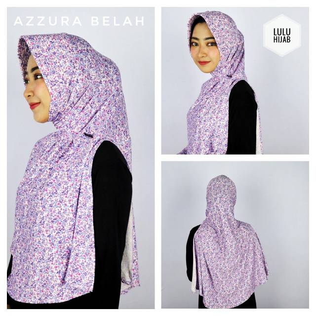 Lulu Hijab Azura Belah Motif Bunga dan Honey Comb