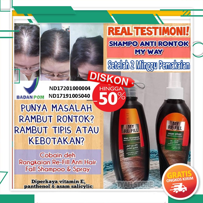 Shampoo My Refill MY WAY untuk Perawatan Rambut Rontok dan Spray Atasi Kebotakan