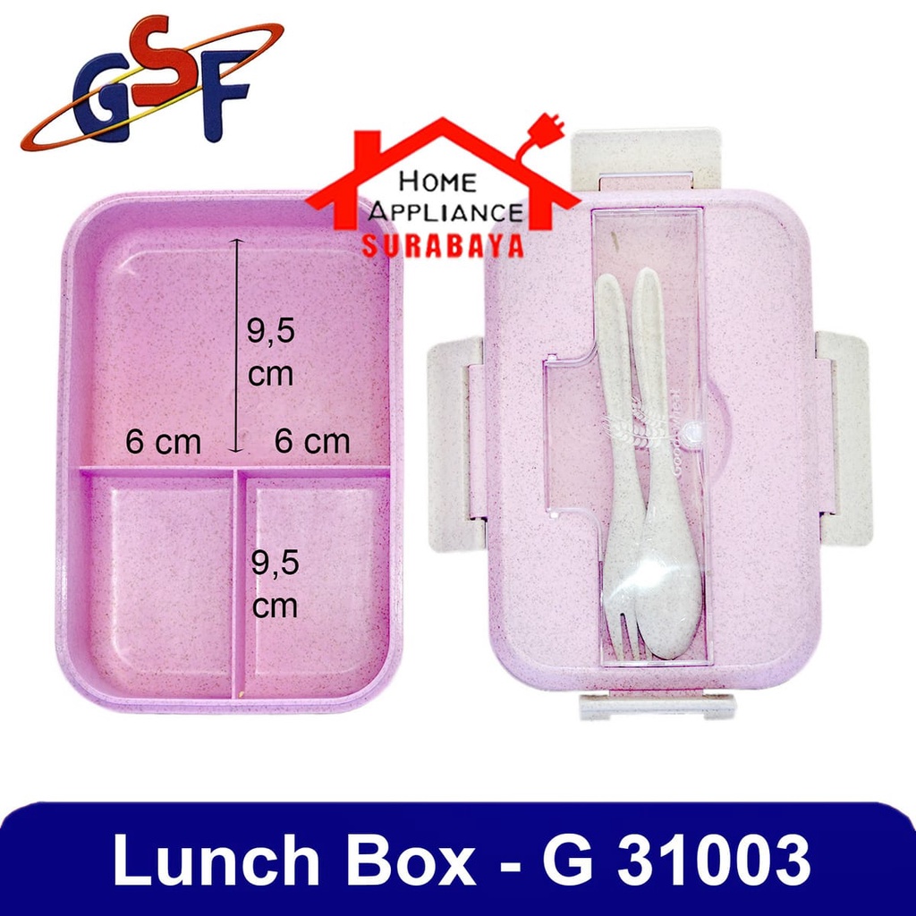 Lunch Box Set Sekat 3 Kotak Tepak Bekal Makan Wheat Straw - Gandum Free Sendok Garpu Set GSF 31003 / GSF 3103