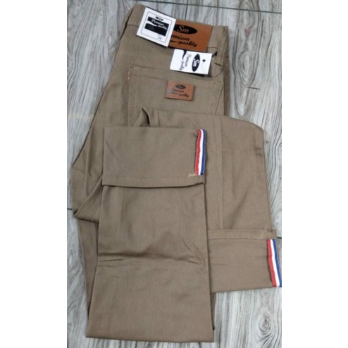 Celana Cinos Panjang Pria  SAKU LUAR Slimfit  Stret Melar S M Kwalitaa Premium