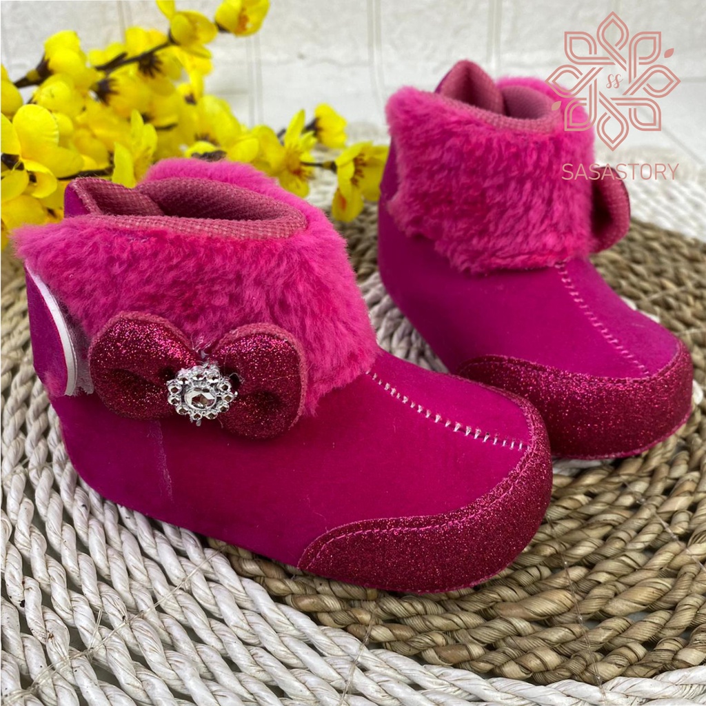 mandirishoestore-SEPATU BOOT ANAK BAYI PEREMPUAN GLITTER PITA 0-12 BULAN LPY04