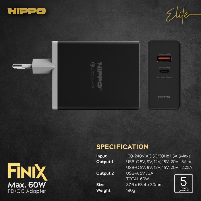 Hippo Elite Finix PD/QC Adapter 60w