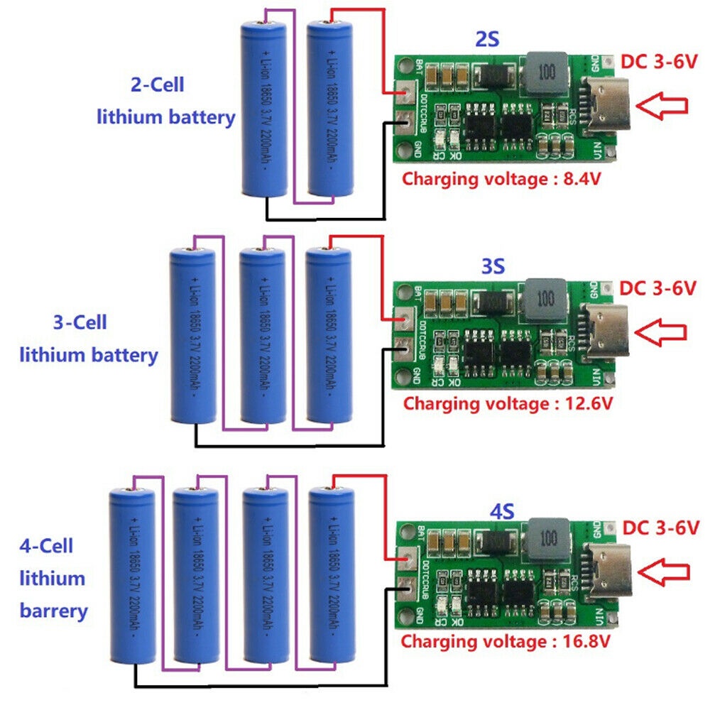 Charger Baterai Li-Ion 18650 Dc3-6V Ke 8.4 / 12.6 / 16.8v 2s / 3s / 4s Tipe C 1-4a