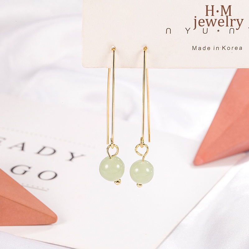 Anting Gantung Batu Giok Hetian Retro Simple Kualitas Tinggi Untuk Wanita