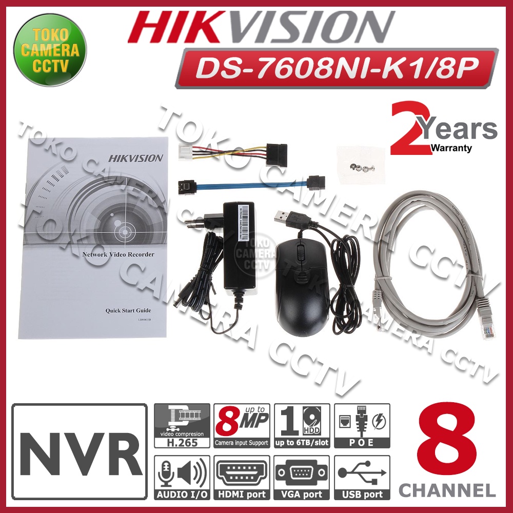 NVR HIKVISION 8 CHANNEL DS-7608NI-K1-8P POE ONVIF