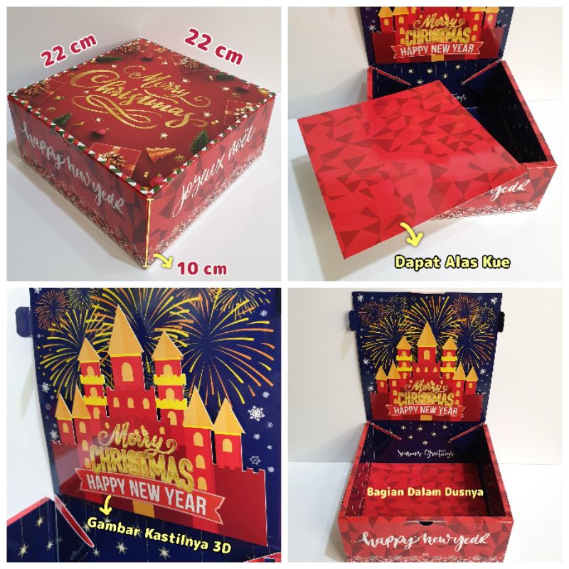 

Box Cake 3D Xmas 22 x 22 x 10 cm Dus Kue Natal Kotak packging per pcs