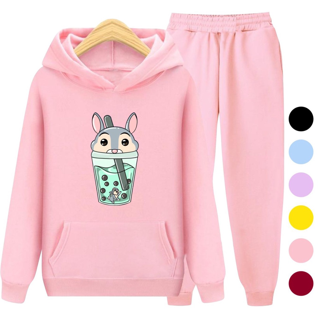 Setelan Sweater Hoodie BOBA RABBIT / Sweater Anak-Anak Remaja Size S, M , XL , XXL