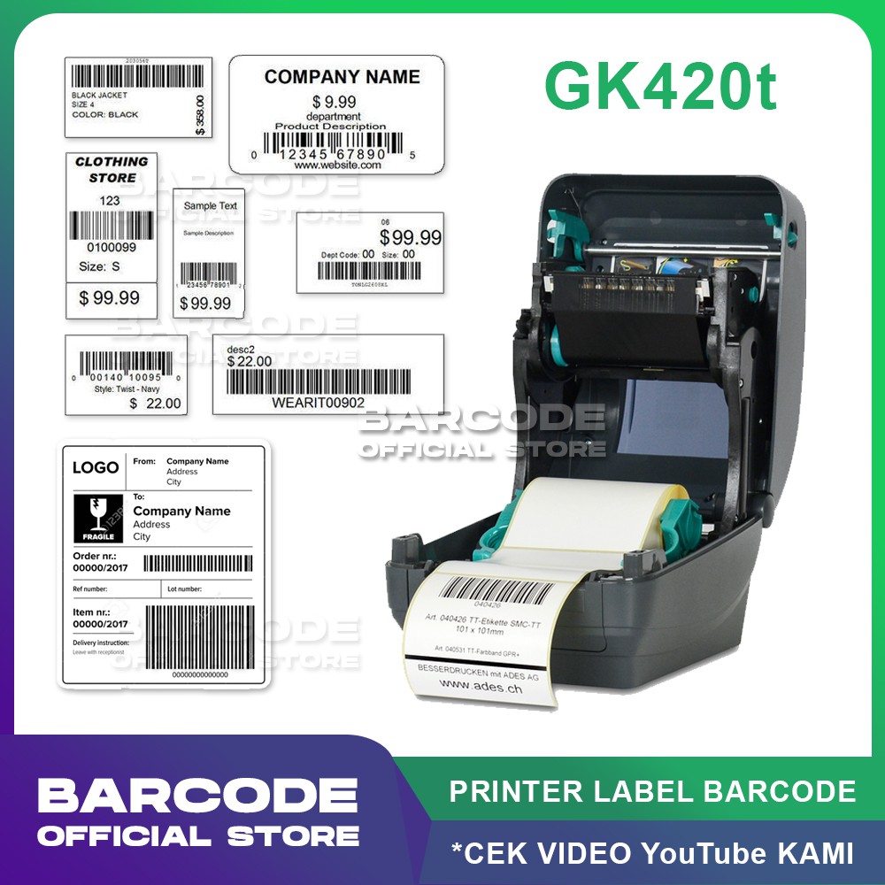 

PRINTER BARCODE ZEBRA GK420 PRINT LABEL STIKER THERMAL SEMICOATED YUPO