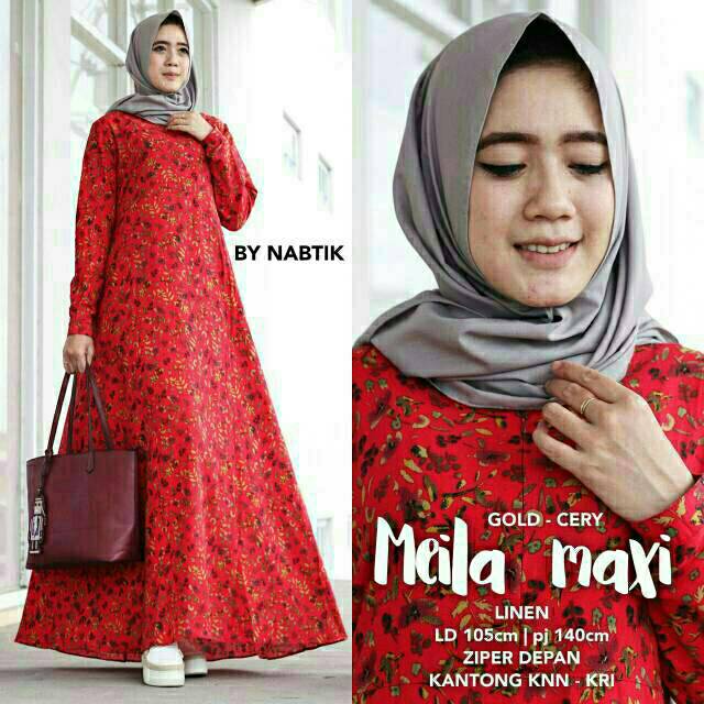 GAMIS LINEN MOTIF BUNGA MEILA MAXI BUSUI DRESS ori NABTIK