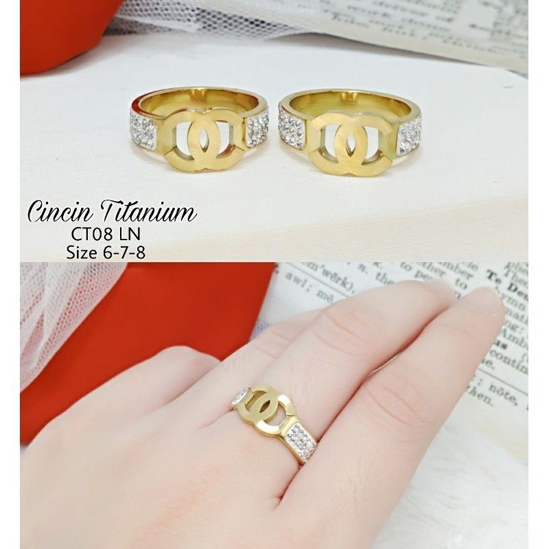 Medan Termurah Size 7 &amp; 8 Cincin chnel titanium diamond lapis emas 18k