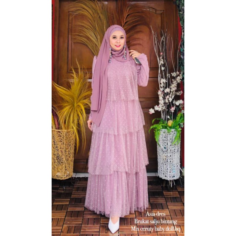 Asia Tile Dress Ohc / Dress Brukat Tile Snow / Dress Pesta Kondangan / Gamis Kekinian
