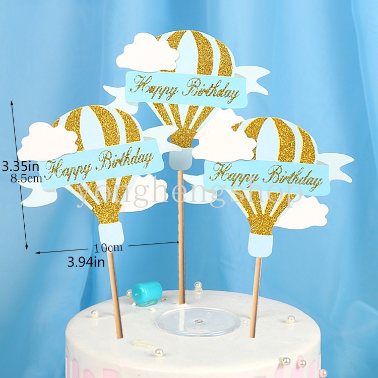 3 Pcs / set Topper Kue Bentuk Balon Udara Awan Shining Untuk Dekorasi Pesta Ulang Tahun