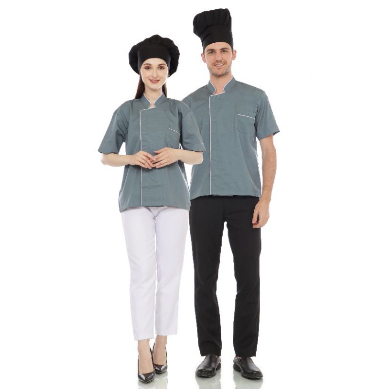 Baju Chef Abu List Putih