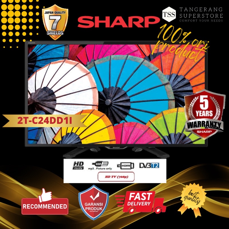 TV LED 24INCH SHARP 2T-C24DD1i DIGITAL HDMI USB MOVIE HD TELEVISI SHARP 2T C24DD1i