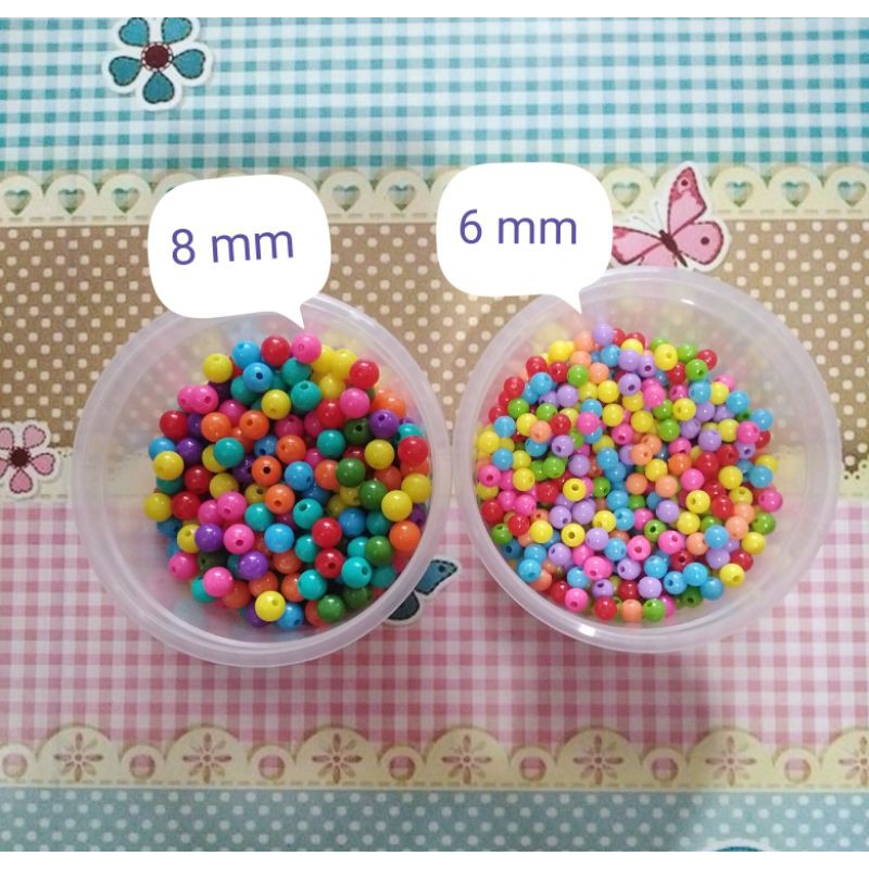 Grosir Mote manik meronce bulat warna cerah 8 &amp; 6 mm 1 pon