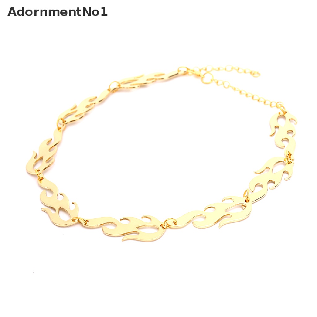 (AdornmentNo1) Kalung Choker Rantai Gaya Punk Hip Hop Motif Api Bahan Metal Untuk Perhiasan Pria / Wanita