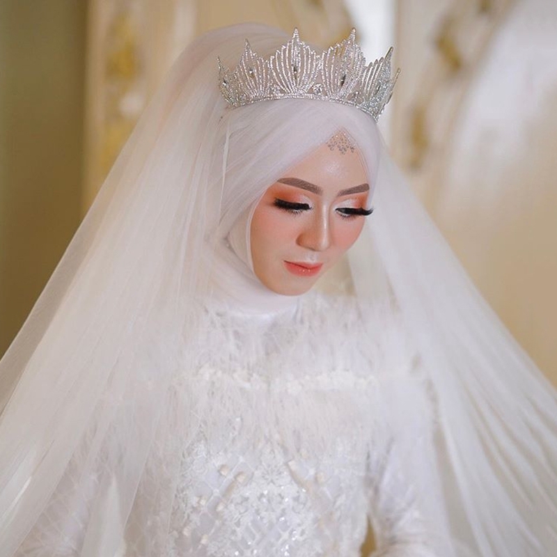 Tiara Mahkota Silver Hias Kristal Mutiara Aksesoris Rambut Pengantin Wanita