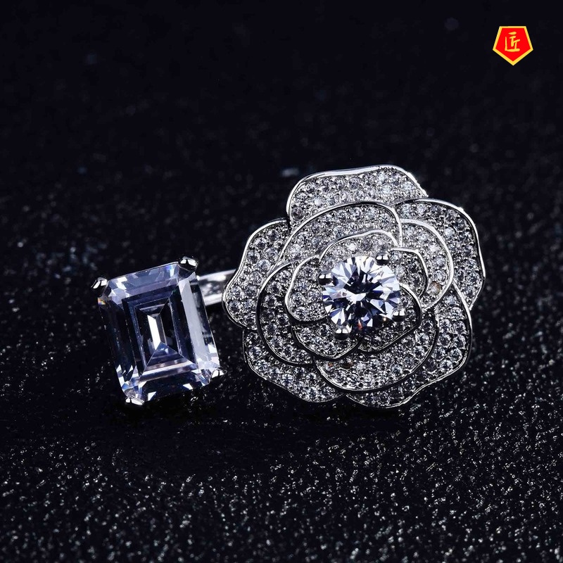 [Ready Stock]Fashion Luxury Micro-Inlaid Diamond Camellia Ring