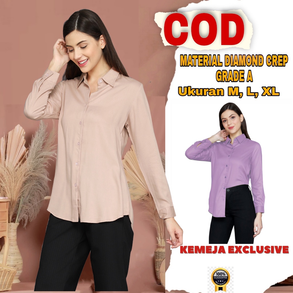 Kemeja Wanita Casual Blouse Kameja Oversize Wanita Lengan Panjang Baju Fashion Mulim Korea Style Gro