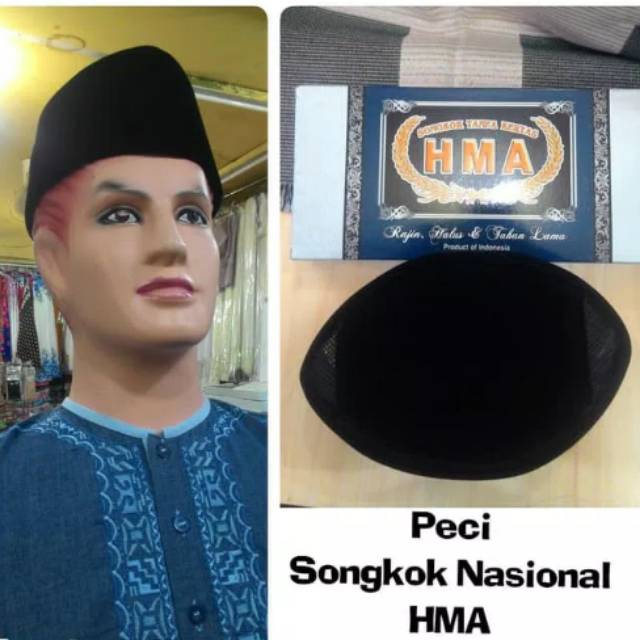 Peci/Songkok Hitam Polos HMA - Peci Nasional - Pakaian Muslim