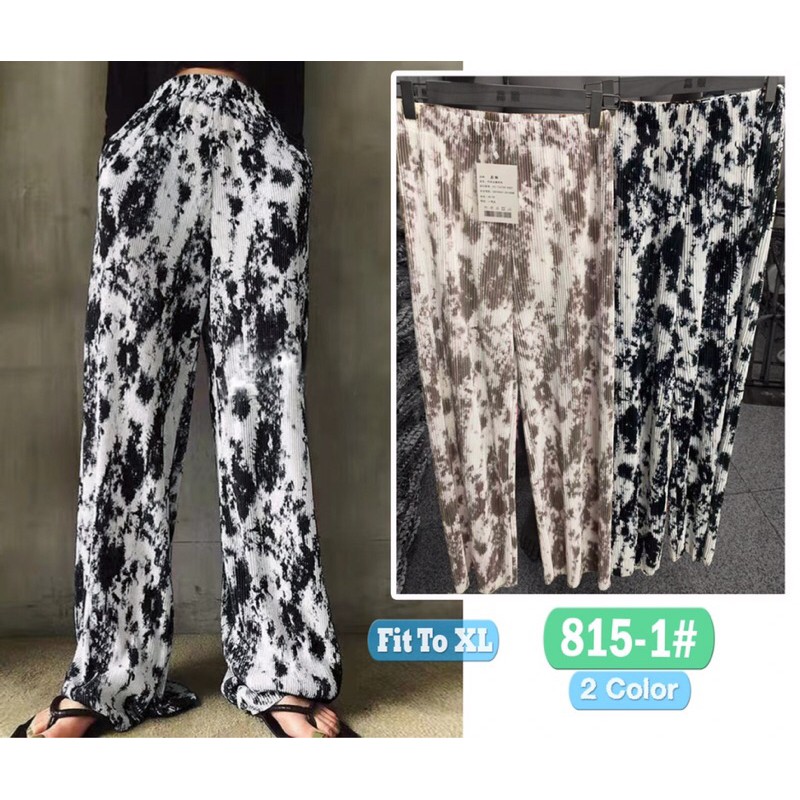 Celana Kulot plisket santai Wanita - Import Tie-dye