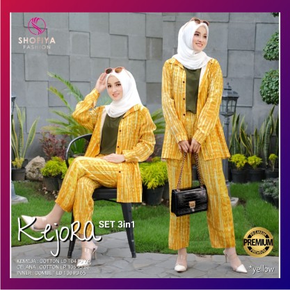 Piyama Wanita Kejora Set 3in1 Original by Shofiya Koleksi Baju Pajamas One Set Fashion Muslim