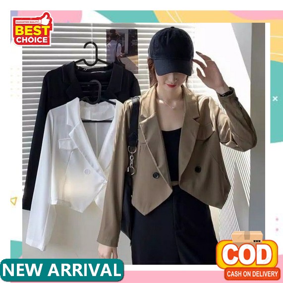 Jas Wanita / Blazer Wanita Motif Kotak / Blazer Semi Formal Bahan Semi Wol Cod - Onie Blazer Crop Ou