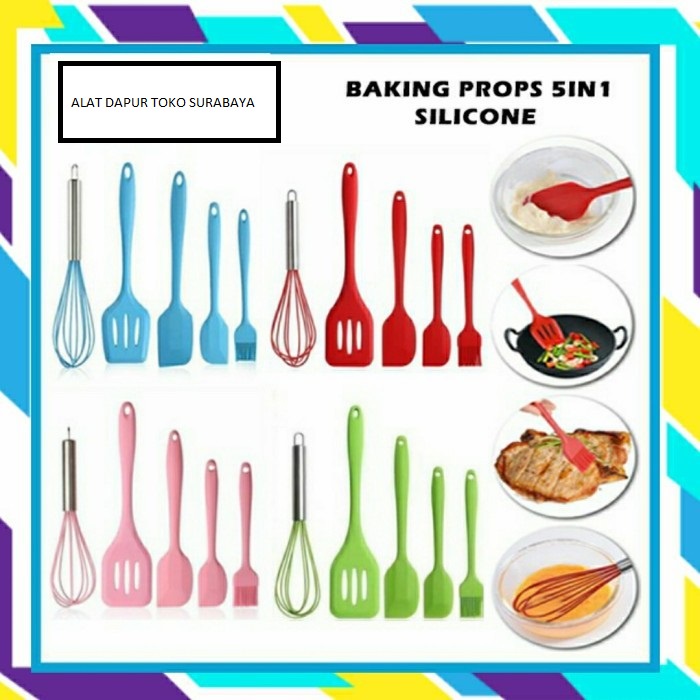 Spatula Silikon Tahan Panas Set Baking 5in1 Sutil Kuas Whisk BT1