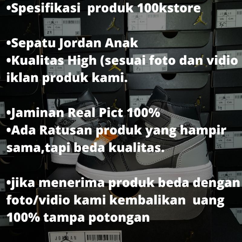 sepatu anak laki Nike Jordan blck grey size 21-35 jaminan real pict