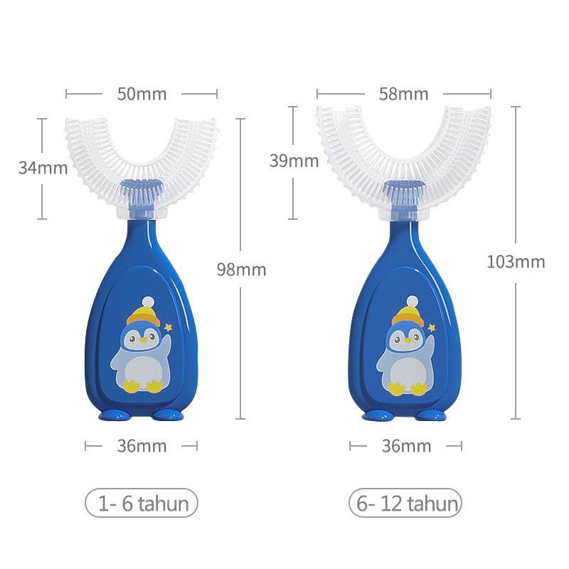 Sikat Gigi Bentuk U Bahan Silikon Untuk Anak Bayi S untuk 2-6 tahun L untuk 6-12 tahun /C 59-60