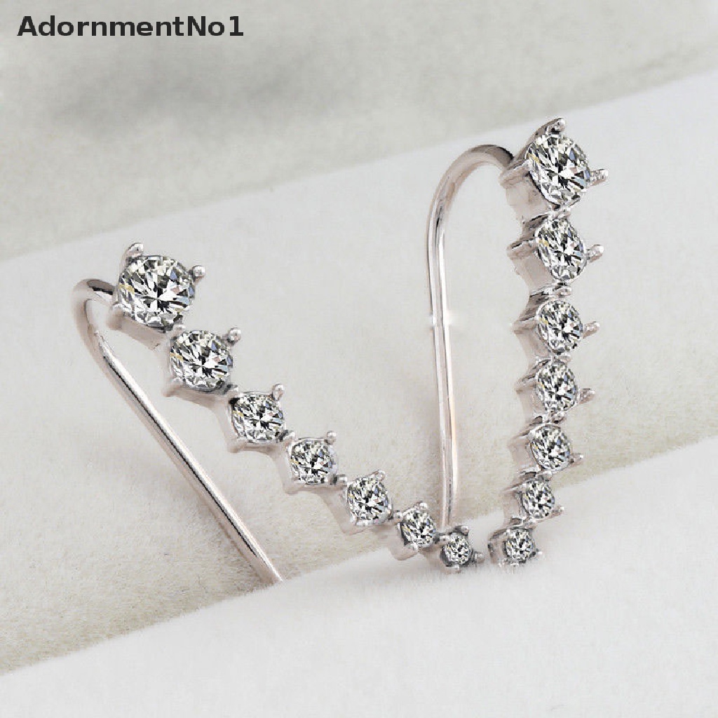 (AdornmentNo1) Anting Tusuk Gantung Silver Hias Kristal Berlian Imitasi Untuk Wanita