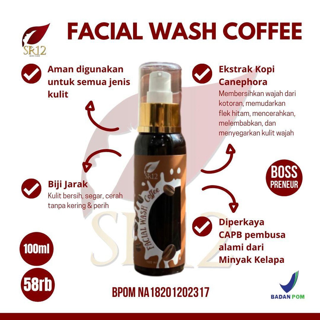 Facial Wash Cleansing Oil Penghilang Bekas Jerawat Facial Wash Coffee SR12 Sabun Muka Glowing Flek Hitam Wajah Kusam Herbal Bpom